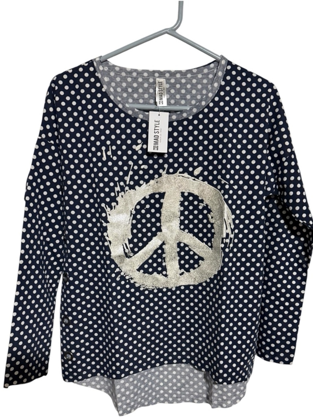 MS Mad Style Navy Polka Dot Peace Sign Top Medium - Picture 4 of 8